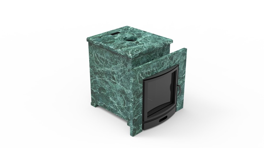 Печь в облицовке из натурального камня Genesis GN 500 облицовка закрытая плоская пироксенит-элит фото в Санкт-Петербурге