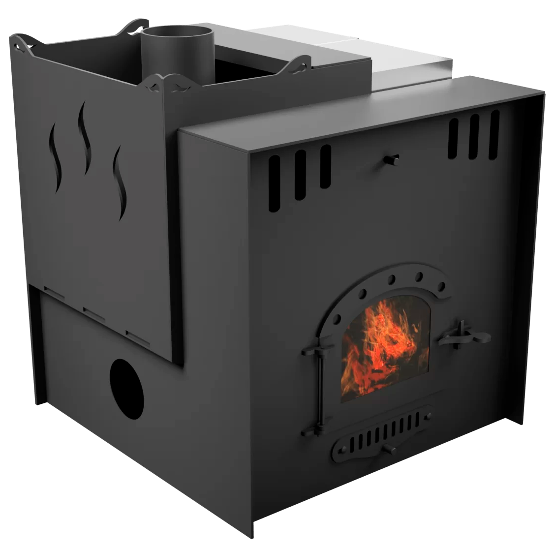 Печь Горыныч Мини, каменка с левой стороны, малое стекло, система воздушного отопления с порталом фото в Санкт-Петербурге Печь Горыныч Мини, каменка с левой стороны, малое стекло, система воздушного отопления с порталом фото в Санкт-Петербурге