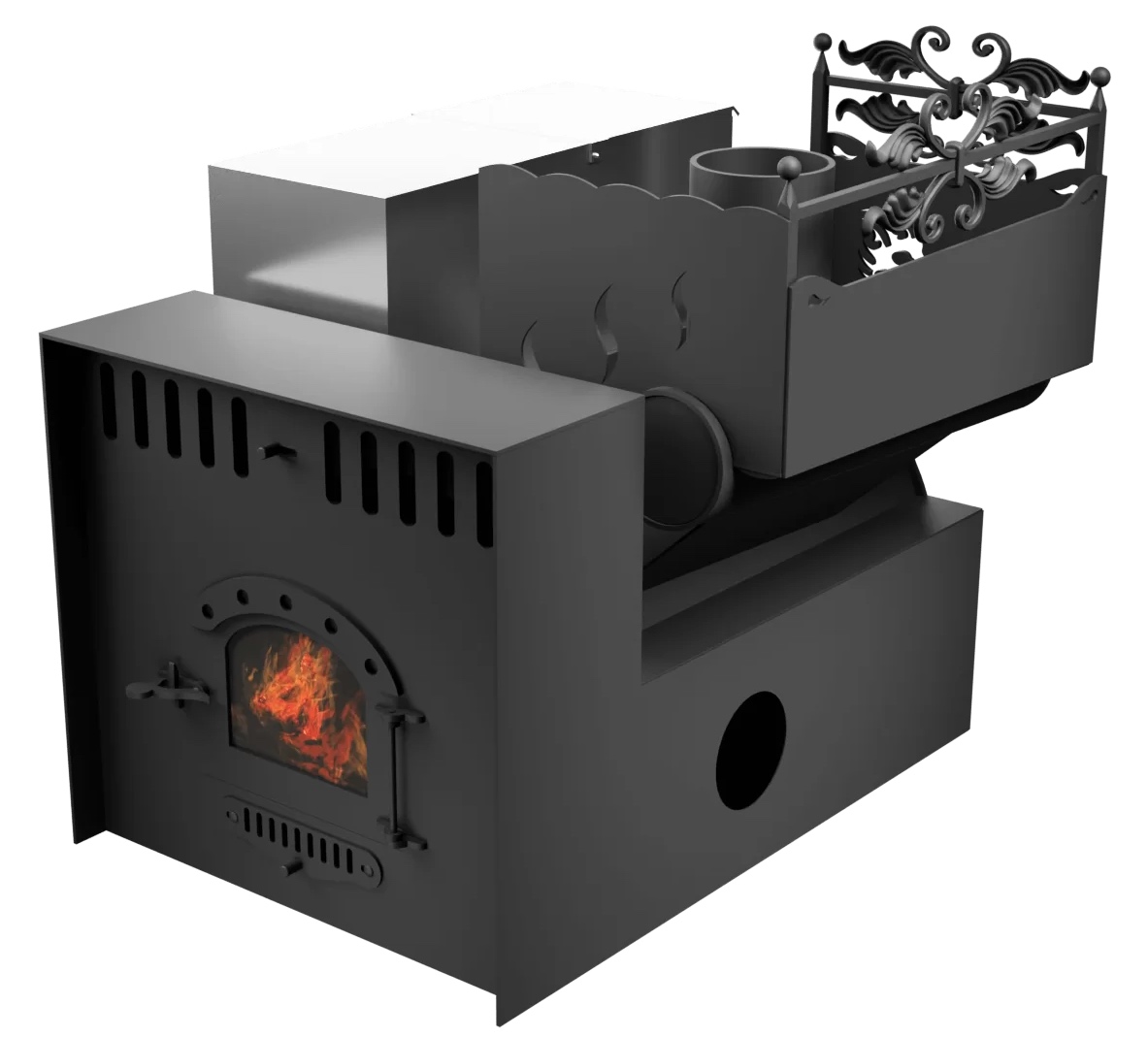 Печь Горыныч 3, каменка с правой стороны, малая дверь со стеклом, система воздушного отопления с порталом фото в Санкт-Петербурге Печь Горыныч 3, каменка с правой стороны, малая дверь со стеклом, система воздушного отопления с порталом фото в Санкт-Петербурге