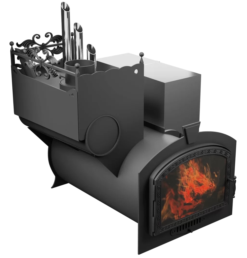 Печь Горыныч 3, каменка закрытая с парогенератором с левой стороны, большая дверь со стеклом фото в Санкт-Петербурге Печь Горыныч 3, каменка закрытая с парогенератором с левой стороны, большая дверь со стеклом фото в Санкт-Петербурге