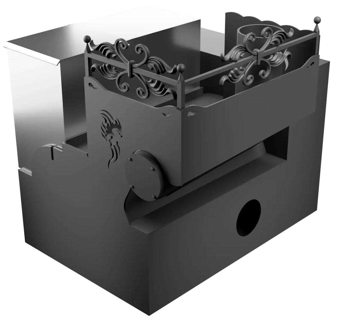 Печь Горыныч 3, каменка с левой стороны, малая дверь со стеклом, система воздушного отопления с порталом фото в Санкт-Петербурге Печь Горыныч 3, каменка с левой стороны, малая дверь со стеклом, система воздушного отопления с порталом фото в Санкт-Петербурге
