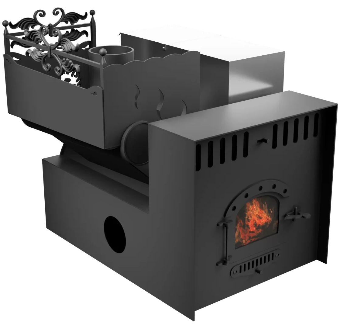 Печь Горыныч 3, каменка с левой стороны, малая дверь со стеклом, система воздушного отопления с порталом фото в Санкт-Петербурге Печь Горыныч 3, каменка с левой стороны, малая дверь со стеклом, система воздушного отопления с порталом фото в Санкт-Петербурге