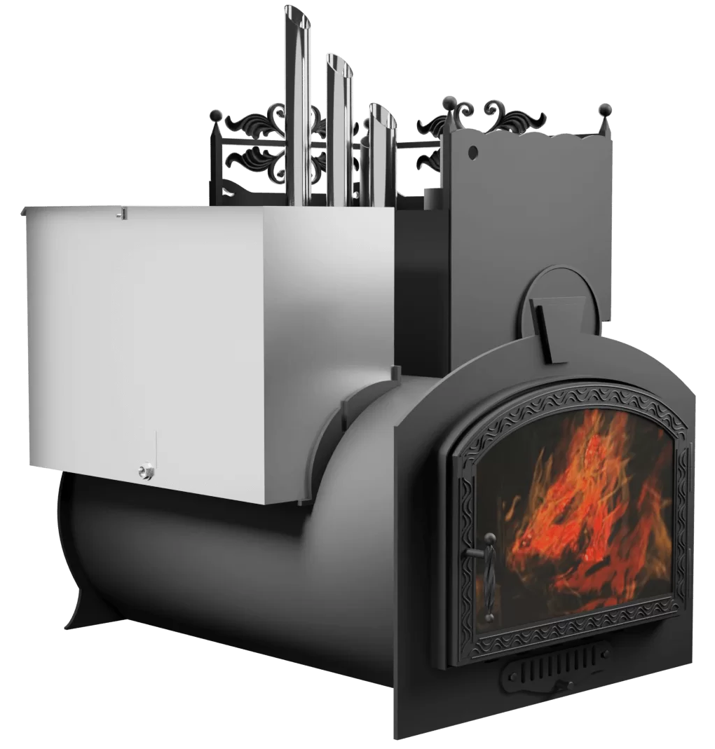 Печь Горыныч 3, каменка закрытая с парогенератором с правой стороны, большая дверь со стеклом фото в Санкт-Петербурге Печь Горыныч 3, каменка закрытая с парогенератором с правой стороны, большая дверь со стеклом фото в Санкт-Петербурге