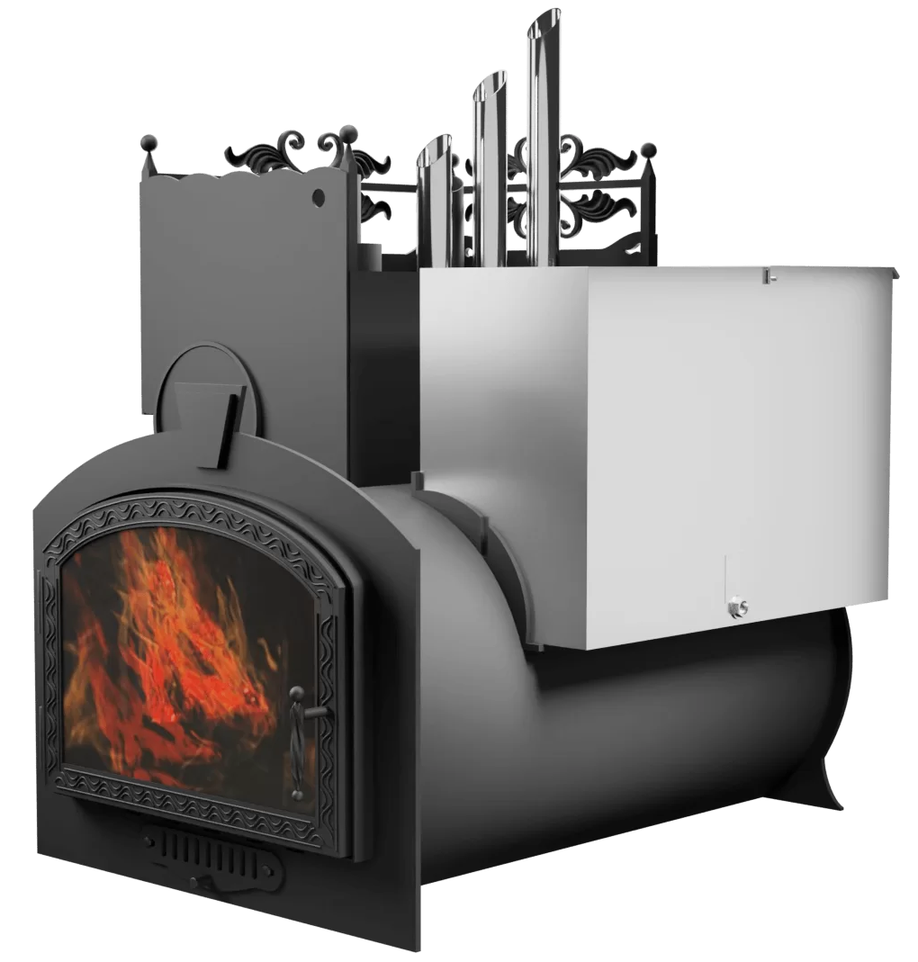 Печь Горыныч 3, каменка закрытая с парогенератором с левой стороны, большая дверь со стеклом фото в Санкт-Петербурге Печь Горыныч 3, каменка закрытая с парогенератором с левой стороны, большая дверь со стеклом фото в Санкт-Петербурге