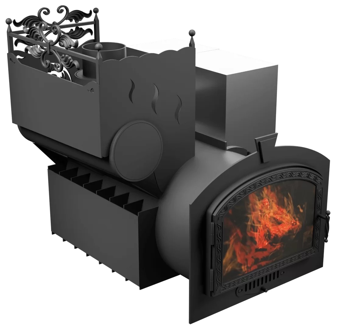 Печь Горыныч 3 с конвекцией, каменка с левой стороны, большая дверь со стеклом фото в Санкт-Петербурге Печь Горыныч 3 с конвекцией, каменка с левой стороны, большая дверь со стеклом фото в Санкт-Петербурге